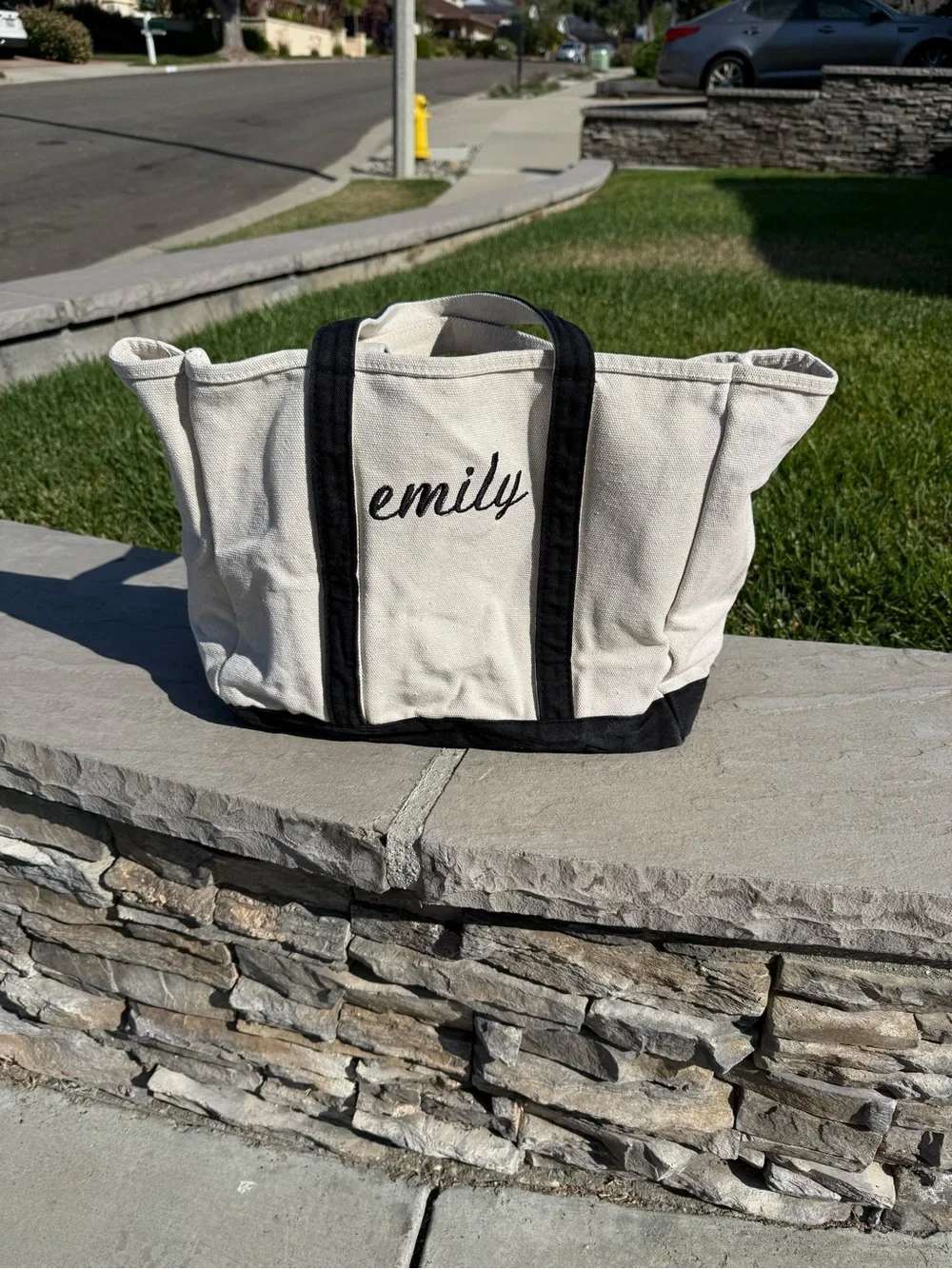 Personalized Emily Canvas Tote Bag in Cream with Black Trim